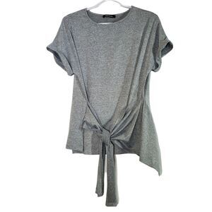 Hippie Chic Womens Top Small Gray Short Sleeve Stretch Pullover Knot Slimming